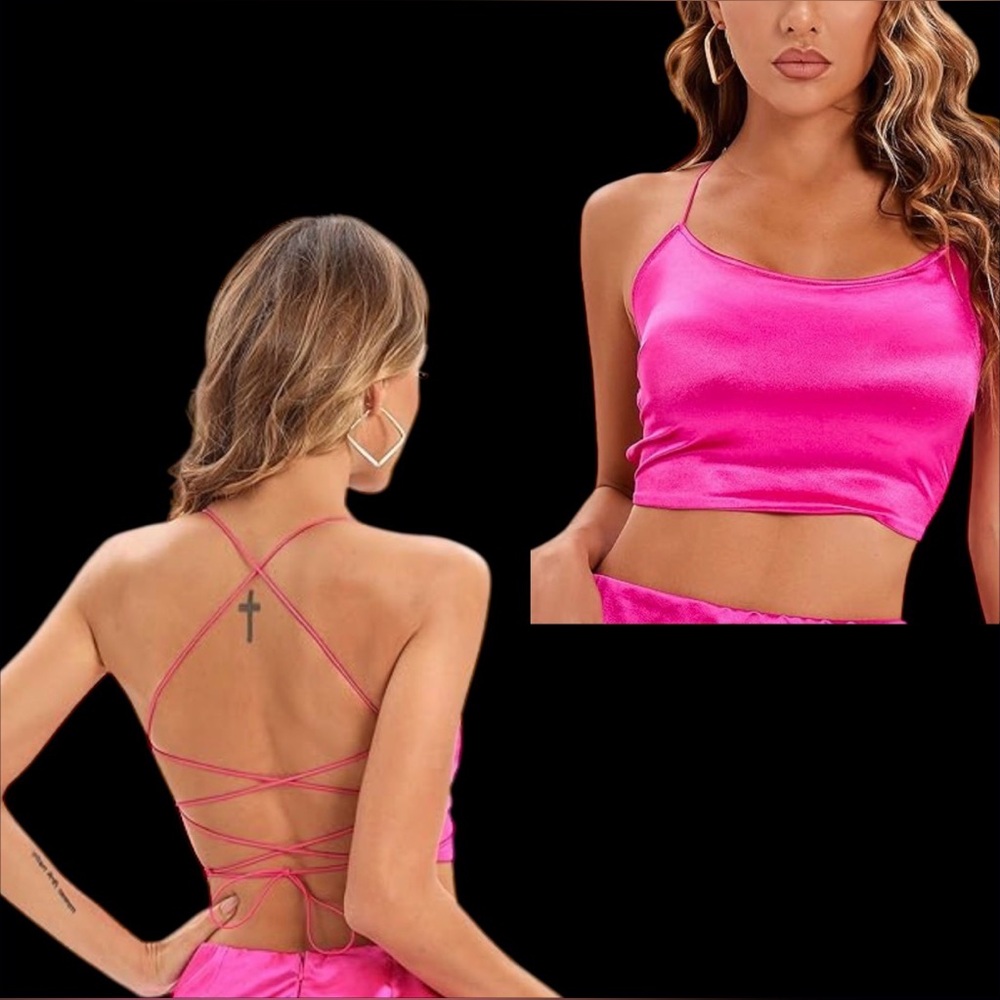 Festival & Clubwear for Women Spaghetti Strap Sexy Backless Camisole Crop Top XS